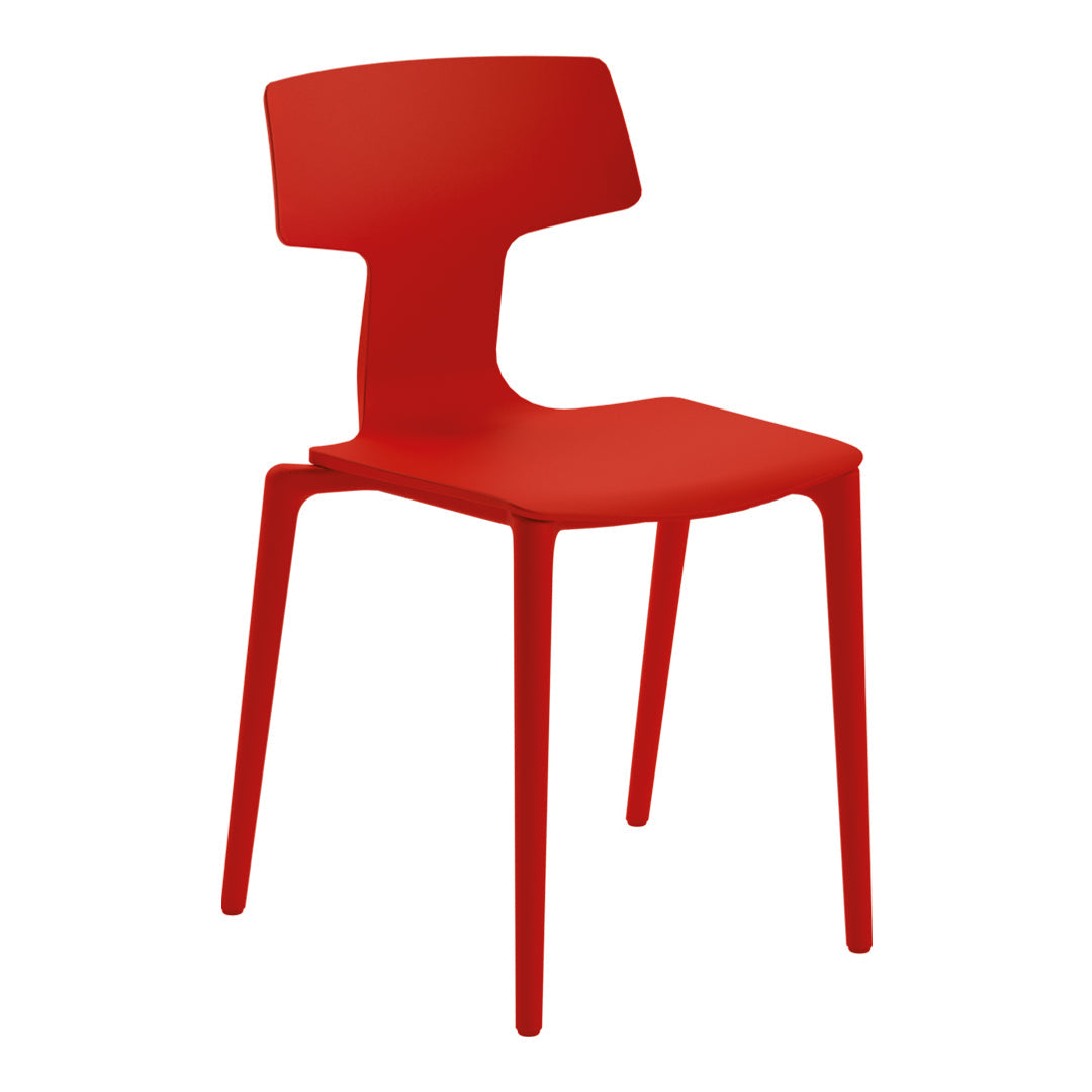 Red modern chair with a streamlined design and smooth finish, perfect for contemporary spaces.