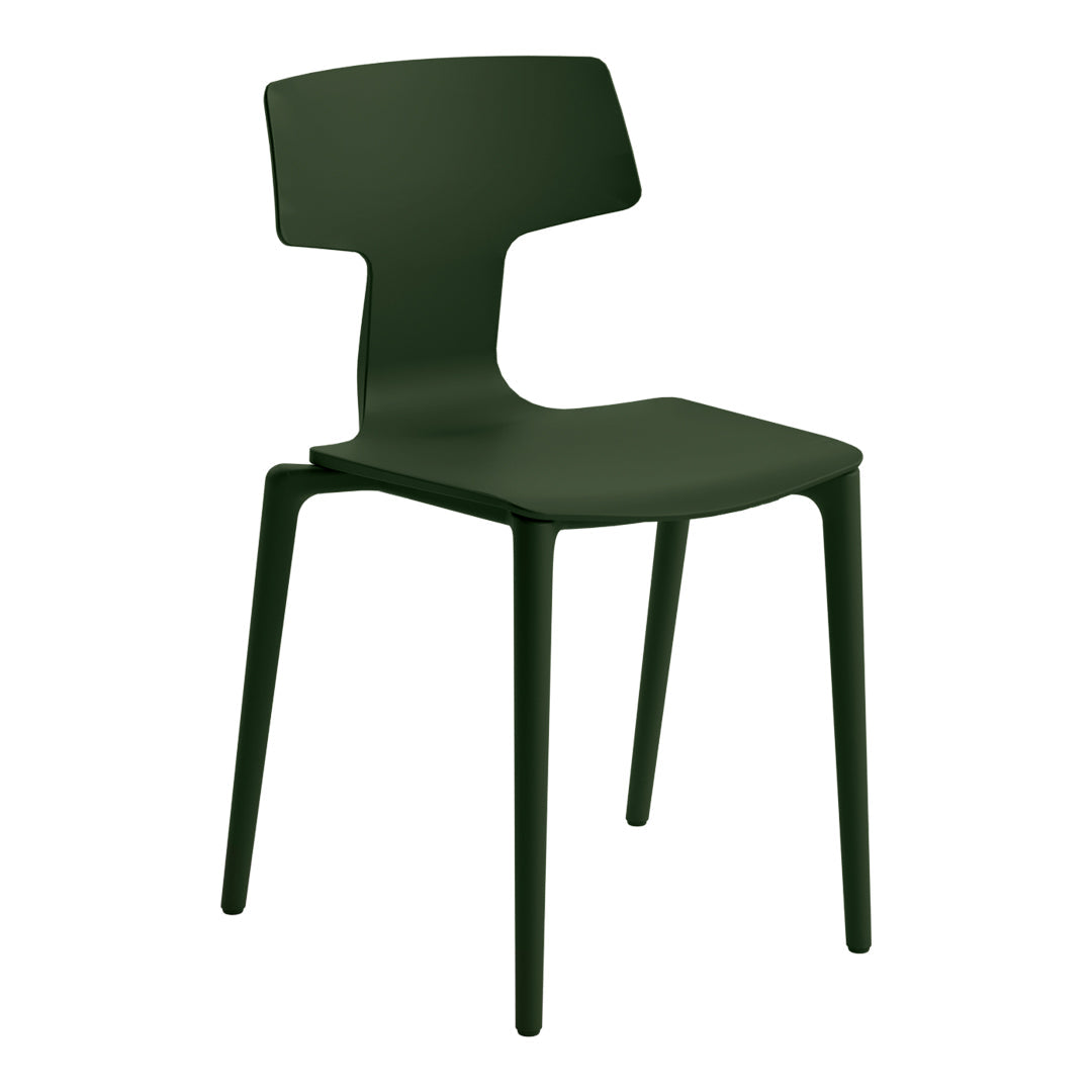 Matte forest green chair with a minimalist design and smooth, solid surface, ideal for modern interiors.