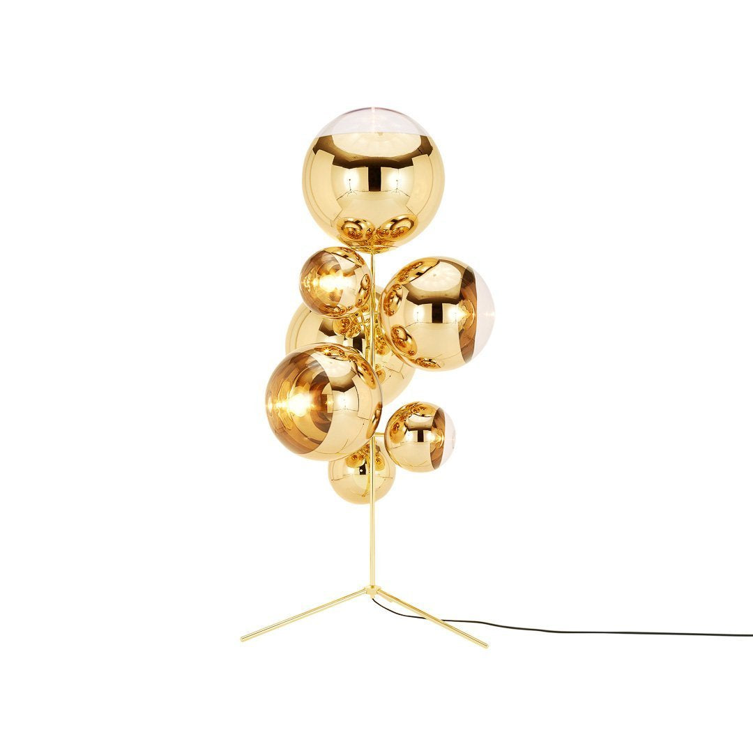 Gold balloon-shaped lamp with reflective surfaces, arranged in a modern cluster design. Perfect for stylish decor.