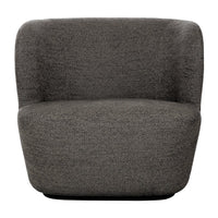 Cozy dark gray armchair with a soft, textured fabric finish, featuring a modern, rounded design.