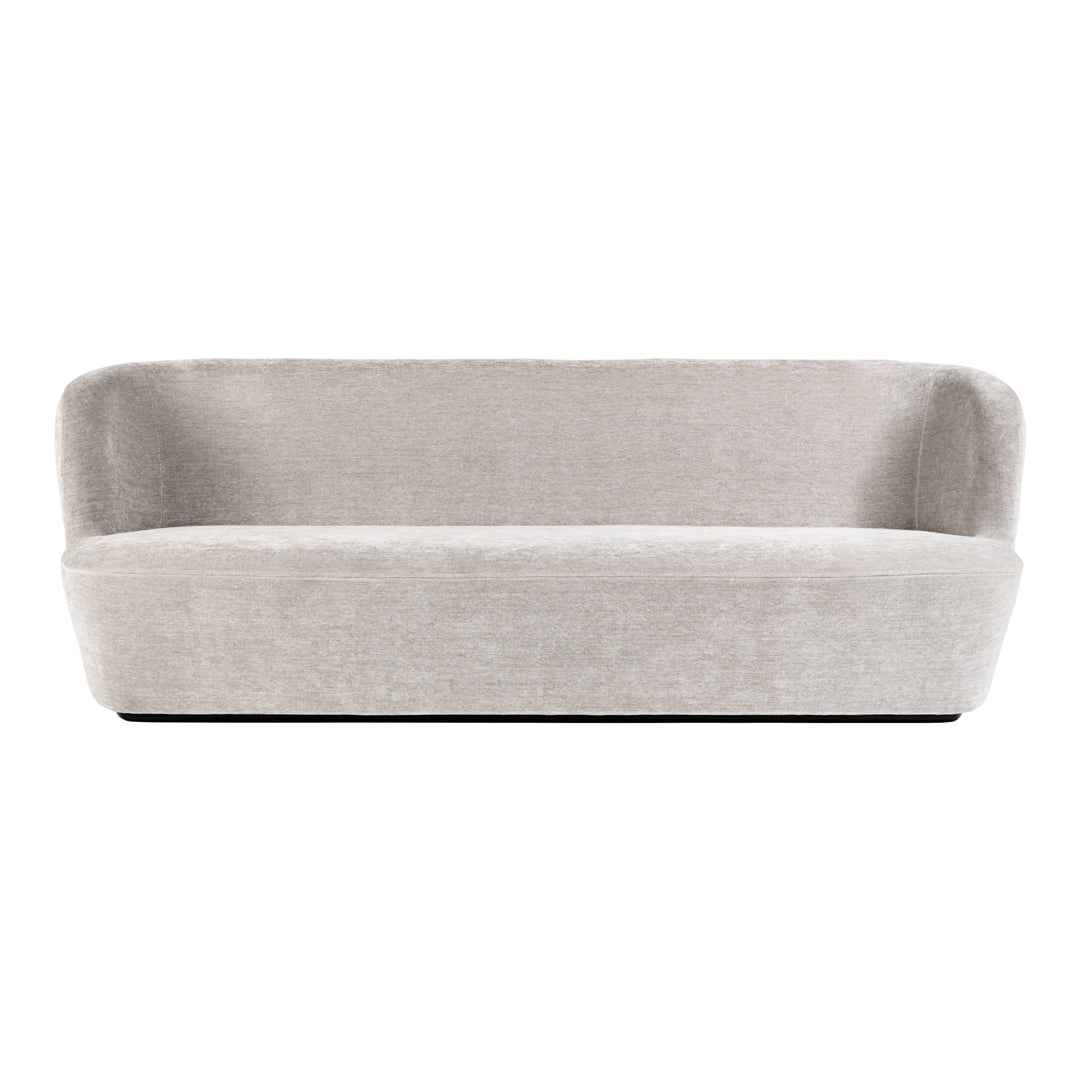 Light gray modern sofa with a smooth, textured upholstery and curved edges, perfect for contemporary interiors.