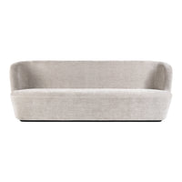 Light gray modern sofa with a smooth, textured upholstery and curved edges, perfect for contemporary interiors.