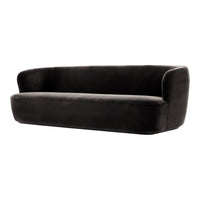 Black velvet modern sofa with a sleek, minimalist design and curved arms for a stylish look.