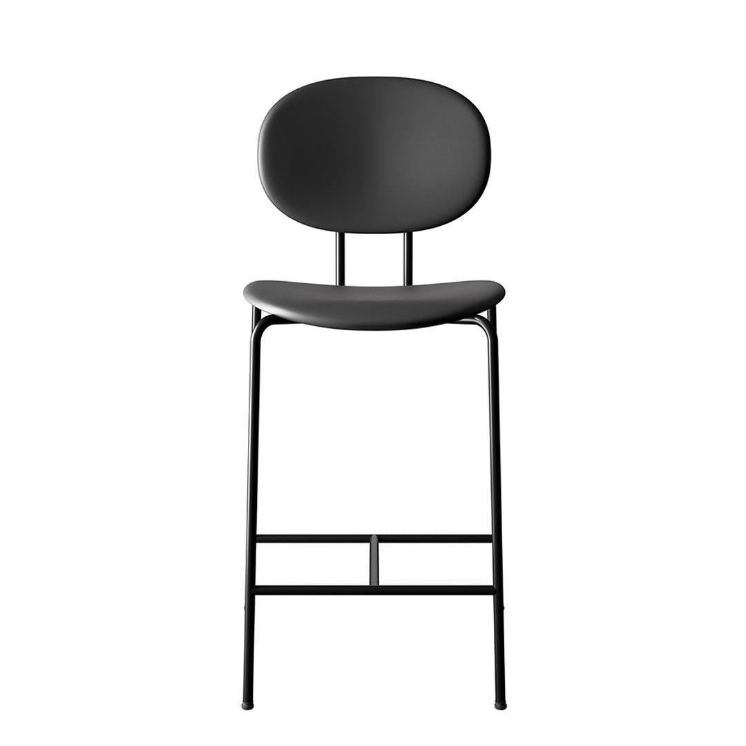 Sleek black bar stool with a smooth, rounded seat and minimalist design, perfect for modern interiors.