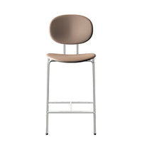 Beige upholstered stool with a minimalist design and chrome legs for a modern look. Ideal for contemporary spaces.
