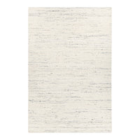 Textured cream rug with subtle gray and light blue streaks, creating a contemporary, neutral pattern.