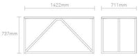 Dimensions of a geometric design in gray, featuring clean lines and a minimalist triangle pattern.