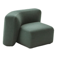Green textured armchair with a unique geometric shape and contemporary design. Ideal for modern living spaces.
