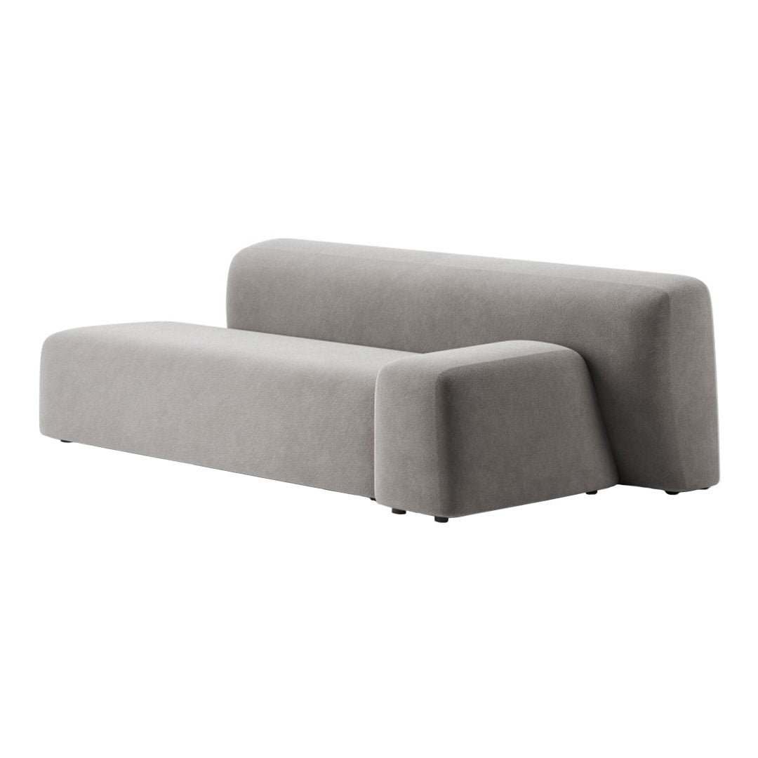 Gray modern sofa with smooth, minimalist design and soft upholstery. Perfect for contemporary living spaces.