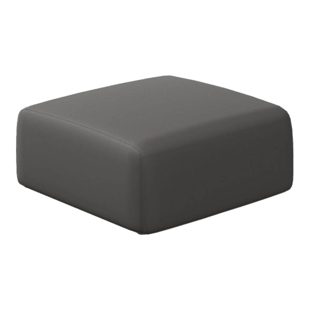 Solid dark gray square ottoman with a smooth, minimalist design, perfect for modern decor.