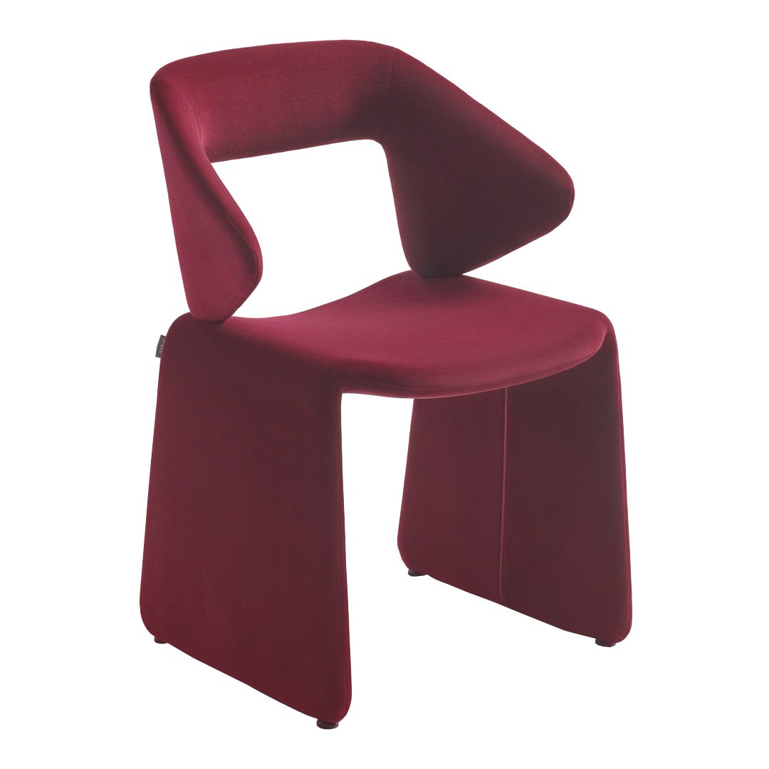Stylish burgundy chair with sleek, minimalist design and smooth, modern upholstery. Perfect for contemporary decor.