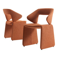 Contemporary orange textured chairs with unique geometric design and minimalist style. Perfect for modern decor.