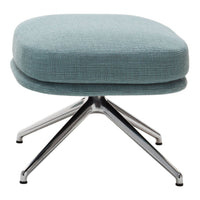 Light blue textured fabric upholstery on a modern chrome base footrest. Elegant, minimalist design for any space.