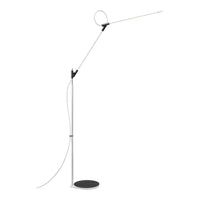 Sleek modern floor lamp featuring a white stem, black base, and minimalistic design for a contemporary look.