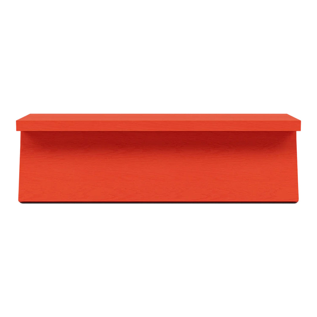 Bright orange rectangular storage bench with a smooth, matte finish. Perfect for minimalist decor.