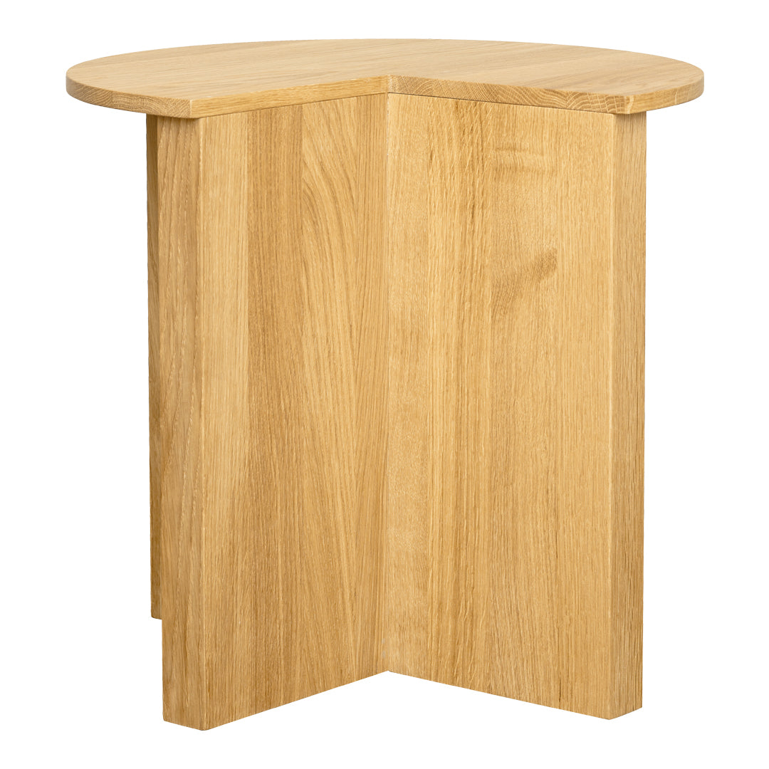 Natural wood side table with a light oak finish and a smooth, minimalist design. Ideal for modern decor.