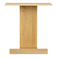 Natural wood side table in light oak finish with a smooth surface and simple geometric design. Ideal for modern decor.