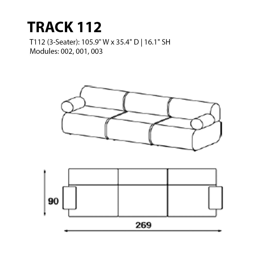 "Contemporary 3-seater sofa in solid color with clean lines and smooth, round cushions."