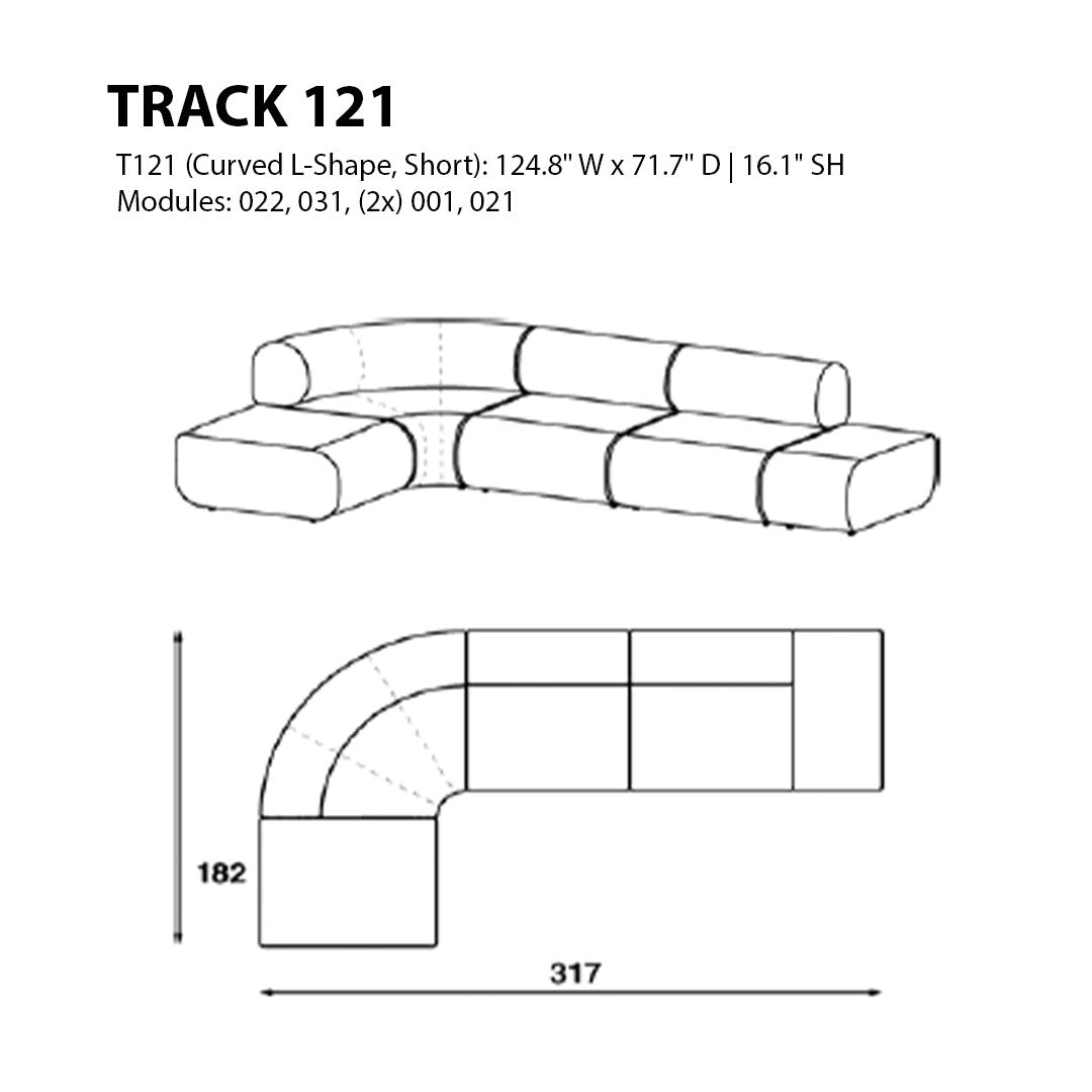 Curved L-shaped sofa design featuring clean lines and a modern aesthetic in neutral tones.