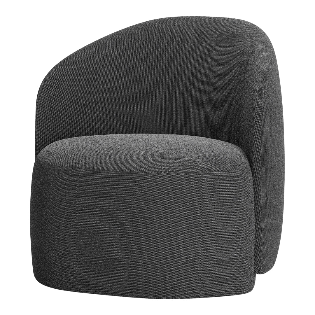 Stylish gray accent chair with a soft, textured fabric and rounded shapes for a modern touch.