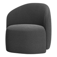 Stylish gray accent chair with a soft, textured fabric and rounded shapes for a modern touch.