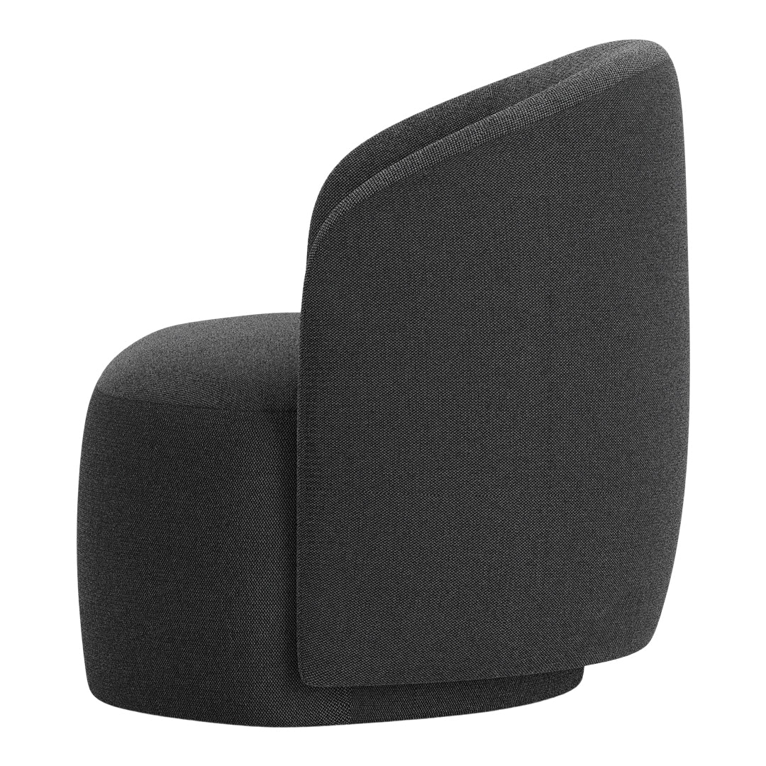 Modern black upholstered chair with a textured fabric and sleek, curved silhouette. Perfect for contemporary spaces.