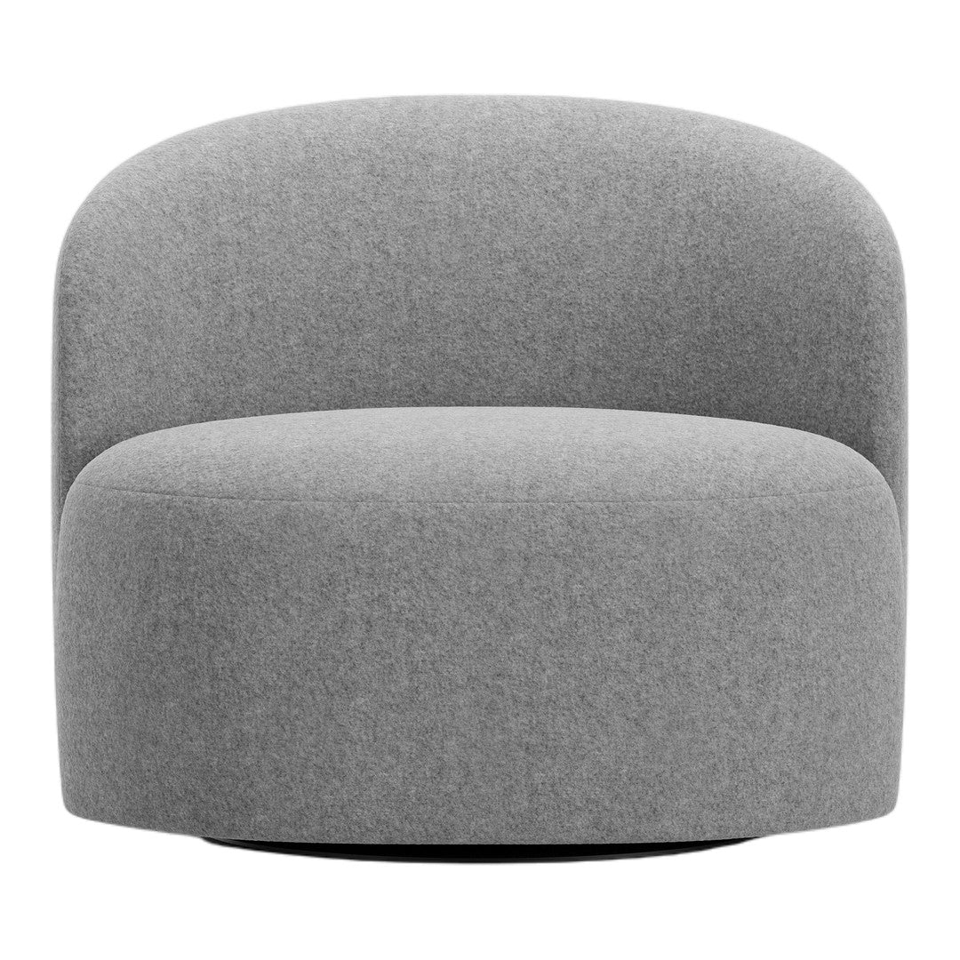 Gray upholstered chair with a soft, smooth texture and a minimalist design, perfect for modern decor.