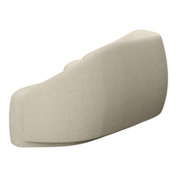 Beige upholstered back of a modern sofa with a smooth, textured fabric design. Minimalist and stylish appearance.