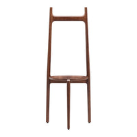 "Elegant wooden chair in rich, dark walnut finish with smooth lines and minimalistic design."