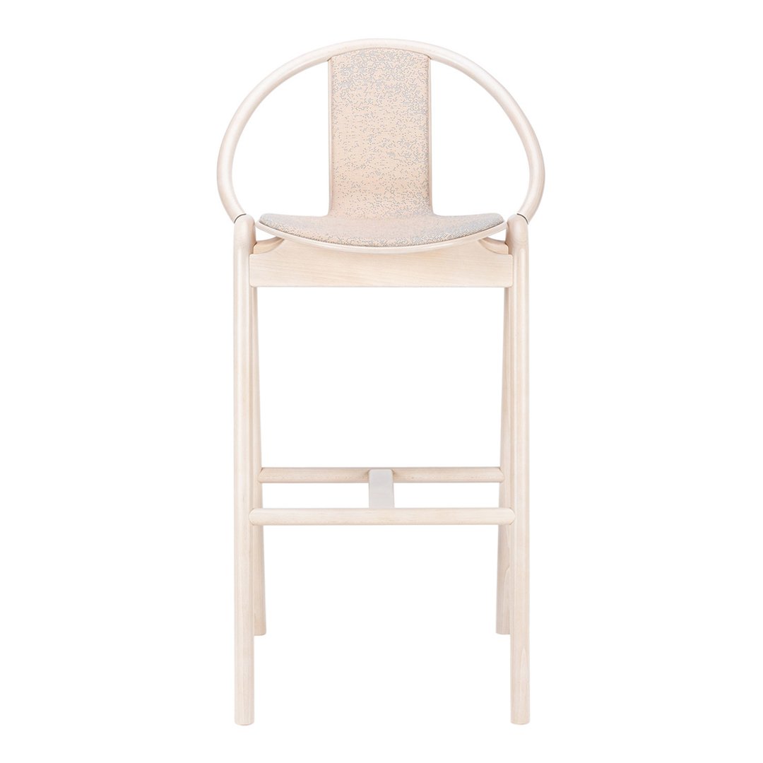 Cream-colored modern bar stool with a minimalist design and subtle texture. Ideal for stylish interiors.