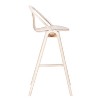 Light beige bar stool with a minimalist design and natural wood finish, featuring smooth curves and simple lines.