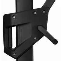 Black metal frame with a sleek matte finish and contrasting shiny silver screws, showcasing a minimalist design.