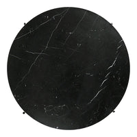 Round black marble surface featuring elegant white veining patterns. Perfect for modern decor.