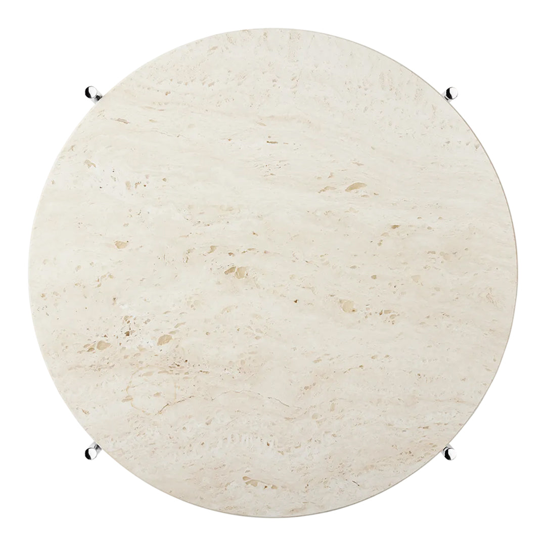Round light beige tabletop with a smooth, natural stone texture and subtle variations. Perfect for modern decor.