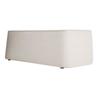 Beige textured ottoman with a minimalist design and clean lines, perfect for modern interiors.