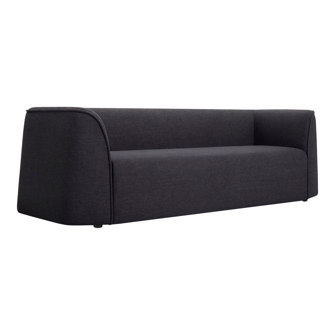 Modern dark gray sofa with a sleek, minimalist design and textured fabric, perfect for contemporary interiors.