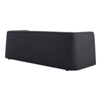 Modern dark gray upholstered sofa with a sleek, minimalist design and subtle textured pattern. Perfect for any decor.