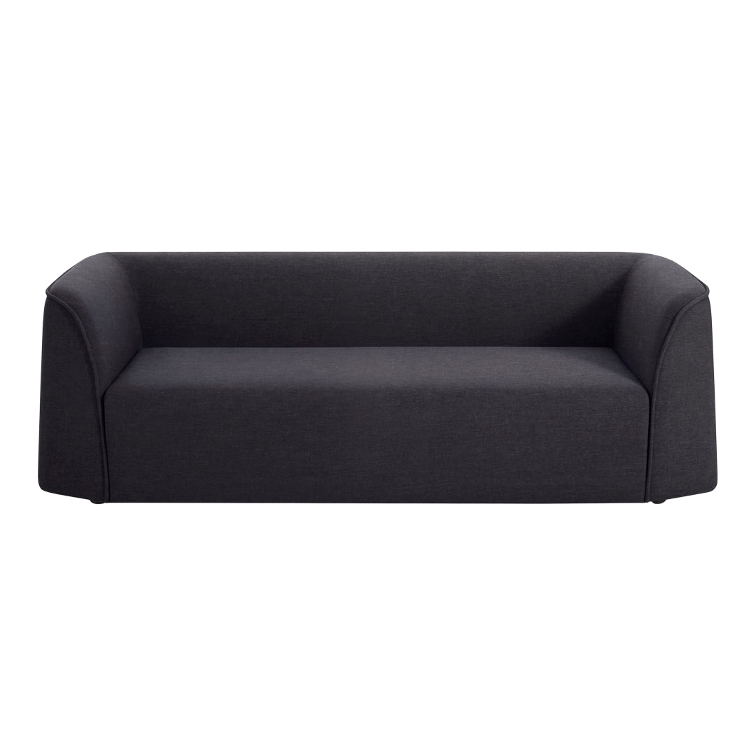 Sleek dark gray sofa with a smooth, modern texture and minimalist design, perfect for contemporary interiors.