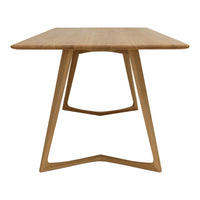 Natural wood dining table with a smooth, light oak finish and minimalist design. Ideal for modern interiors.