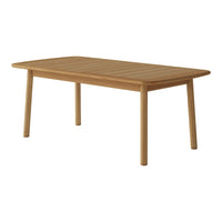 Natural wood dining table with a smooth, light brown finish and horizontal slatted design. Ideal for modern interiors.
