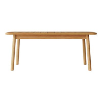 Light natural wood dining table with a smooth finish and subtle slatted design. Ideal for modern and rustic decor.