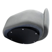 Gray curved chair with a smooth, minimalist design and a contrasting black base. Ideal for modern decor.