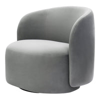 Soft gray velvet armchair with a smooth, modern design and rounded edges. Perfect for contemporary decor.