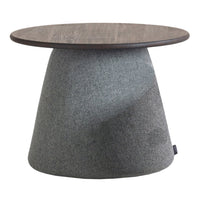Gray textured base with a smooth brown wooden top, creating a modern, minimalist design.