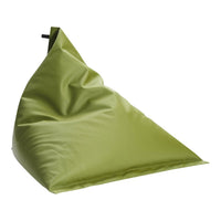 Green bean bag chair with a sleek, smooth texture and solid color for contemporary decor.