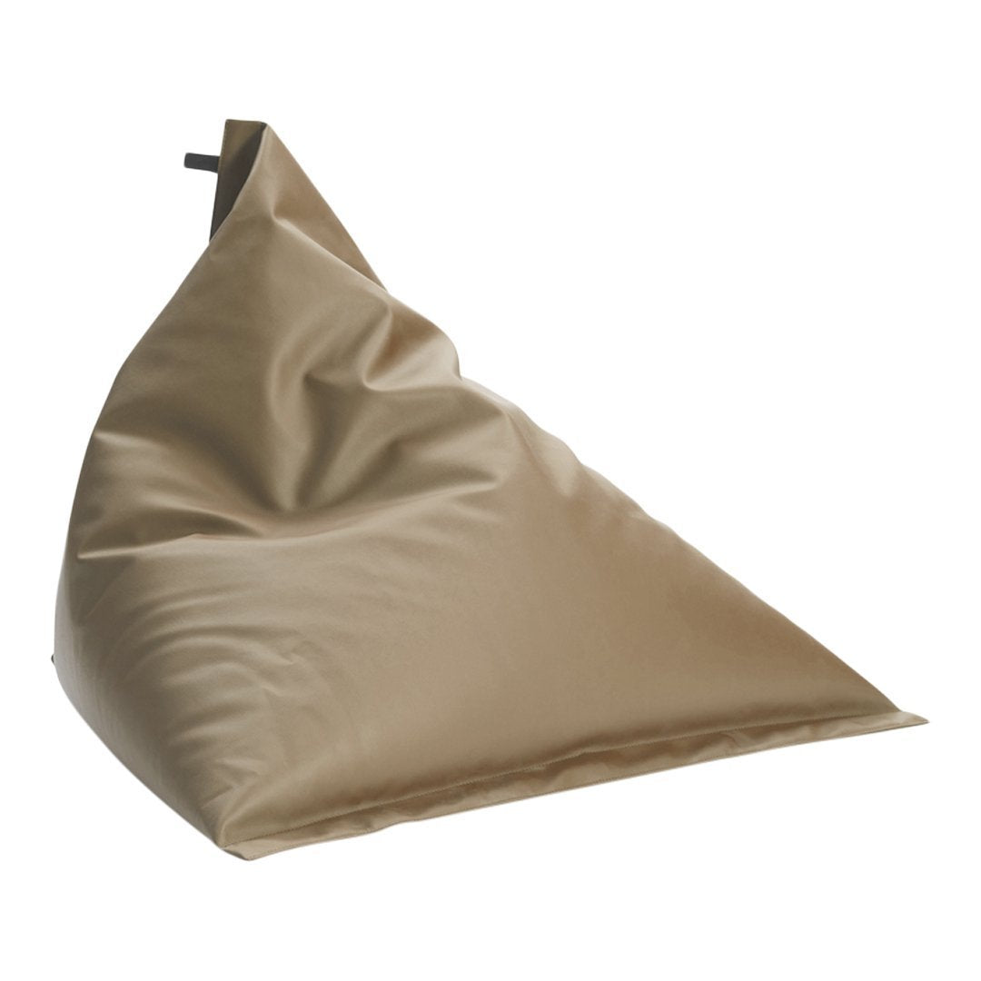 Beige bean bag chair with a smooth, minimalist design and soft, wrinkle-free fabric. Perfect for casual seating.