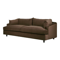 Brown upholstered sofa with smooth texture and clean lines, perfect for modern or classic interiors.