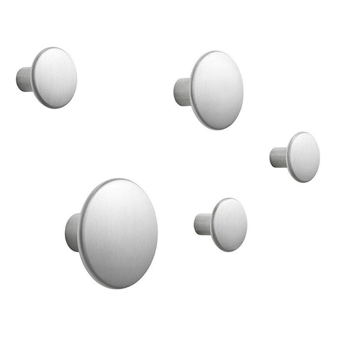 Set of five sleek, round white wall hooks with a smooth, minimalist finish. Perfect for modern decor.