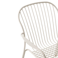 White metal chair with sleek lines and a grid pattern, ideal for contemporary decor.