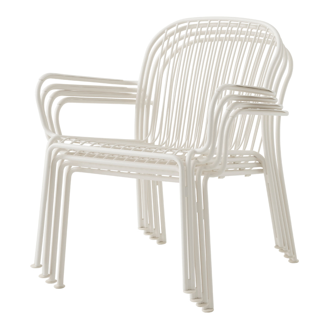 White stacked chair with a sleek, minimalist design and curved lines for a modern look. Perfect for any space.